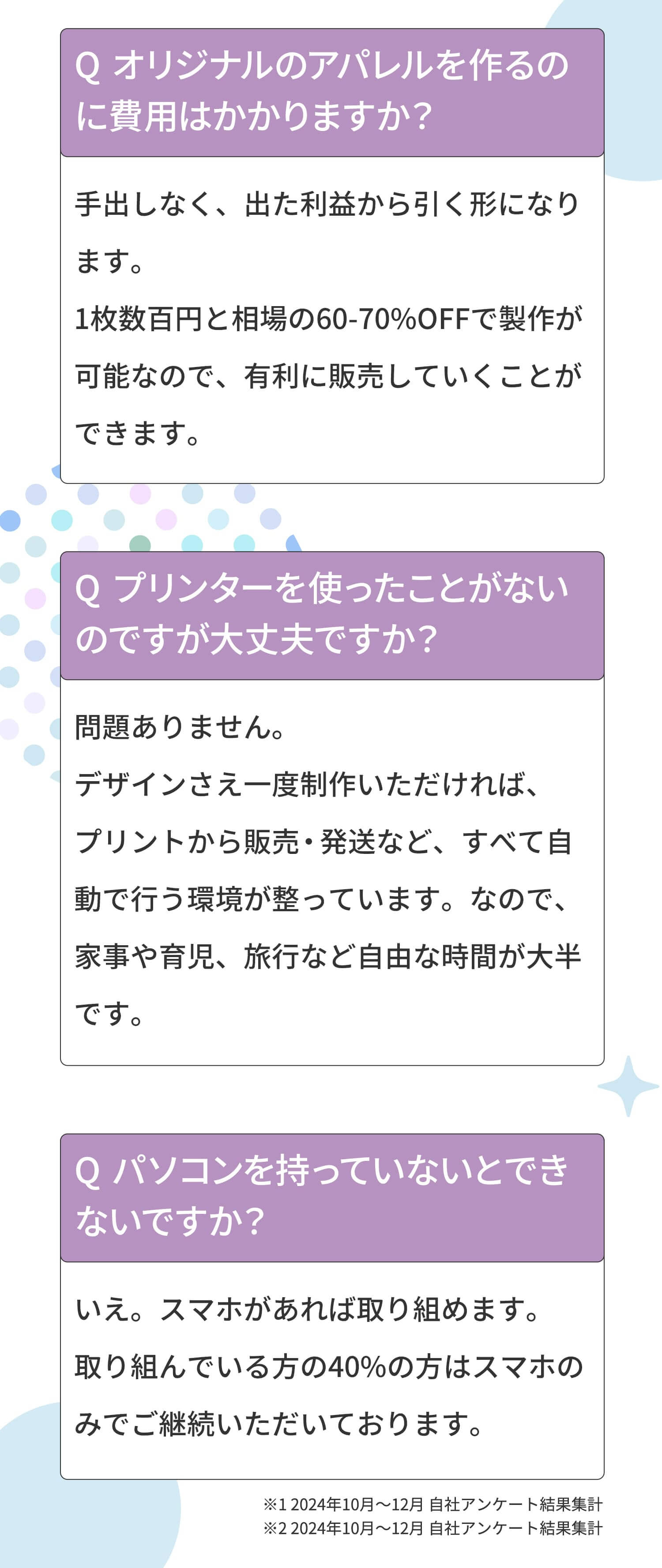Q オリジナルのアパレルを作るのに費用はかかりますか？